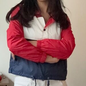 Levi Strauss Co Colorblock Hooded Windbreaker Jacket Red White Blue